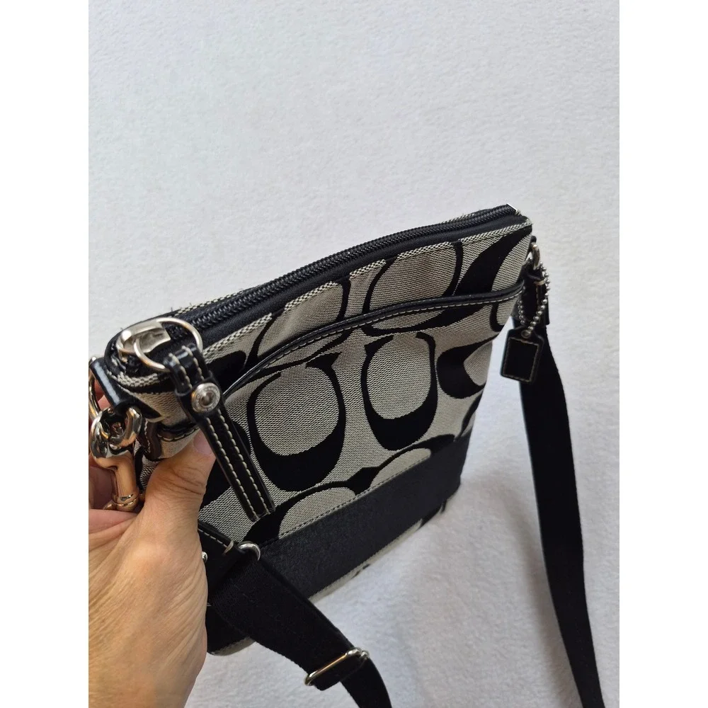 Coach Signature File Crossbody Bag Black Grey Jacquard Canvas